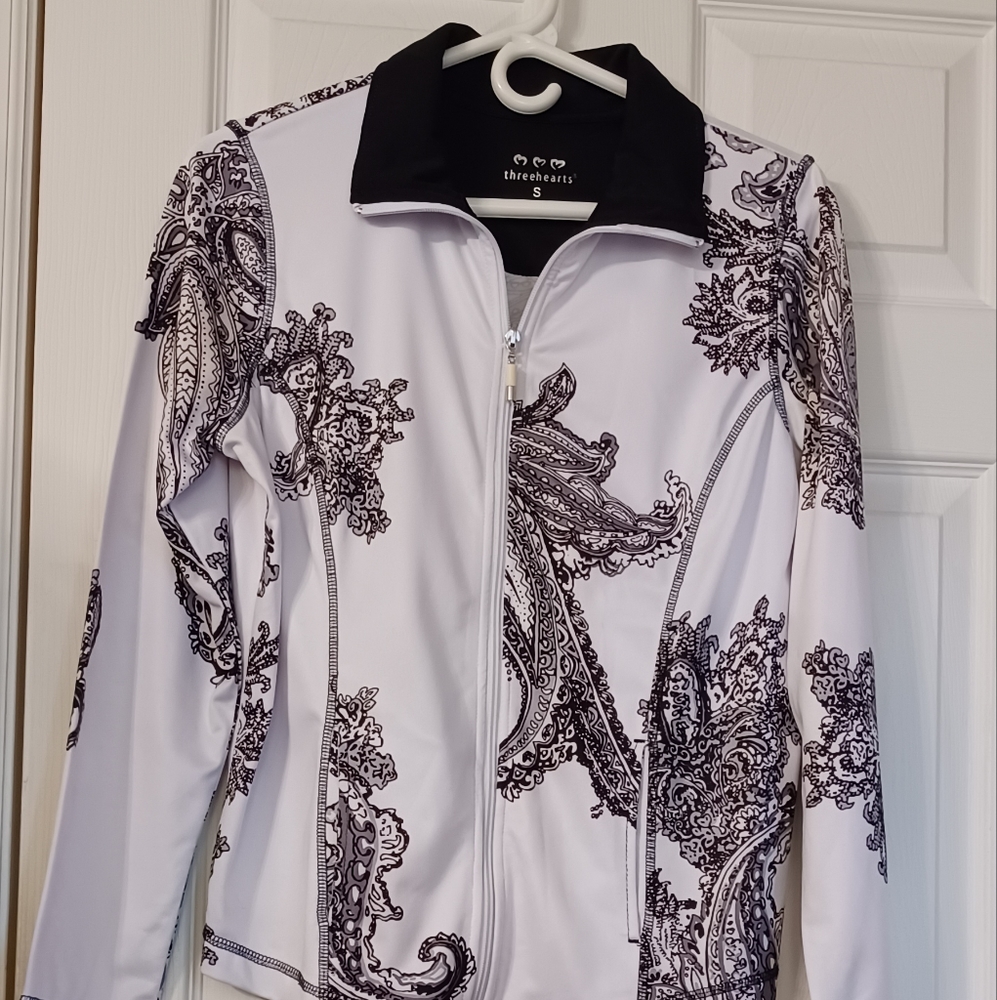 THREEHEARTS JACKET Size Small Paisley zip overlock crew neck